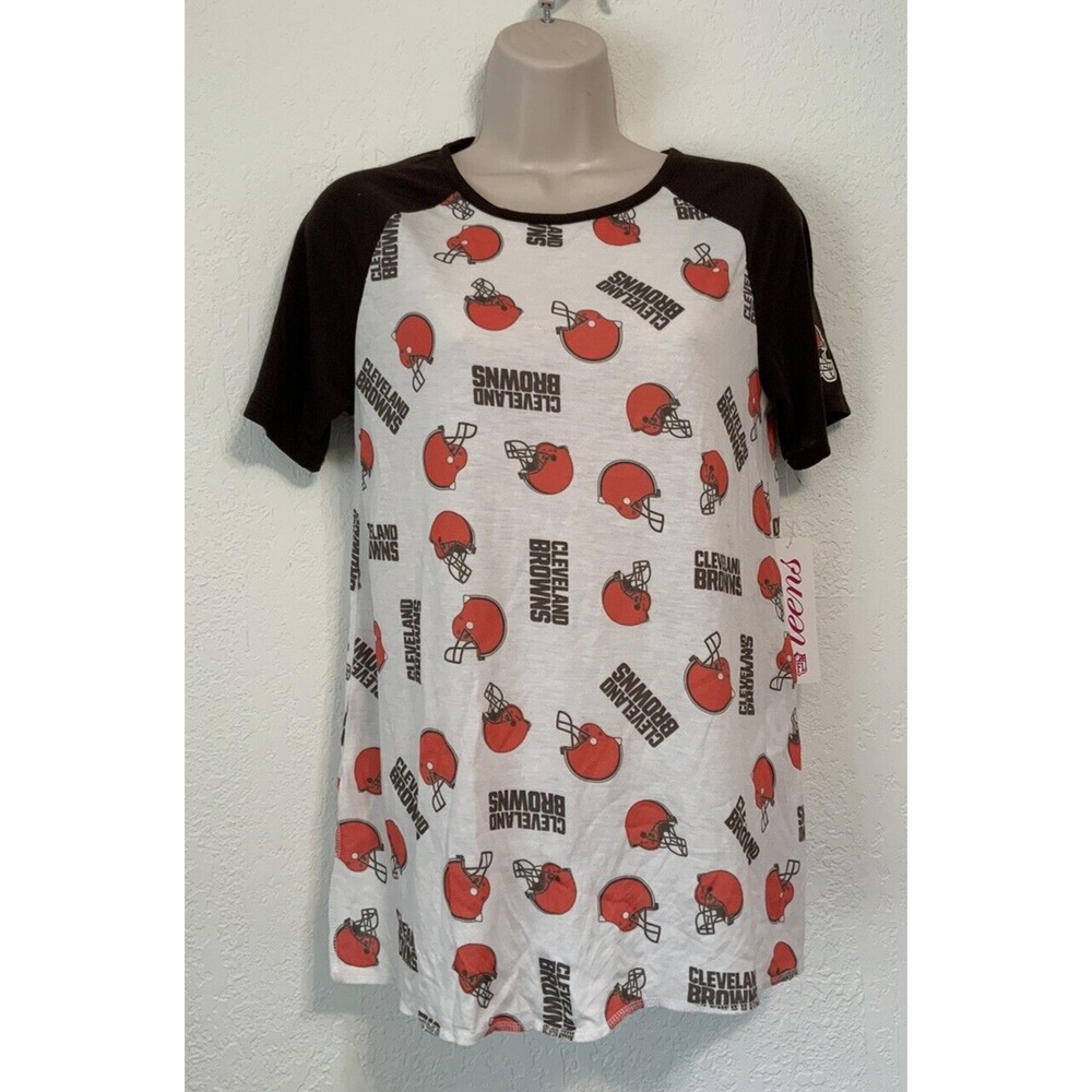 NFL Team Apparel Cleveland Browns Teens Juniors Brown White T‎ Shirt L  (11/13)